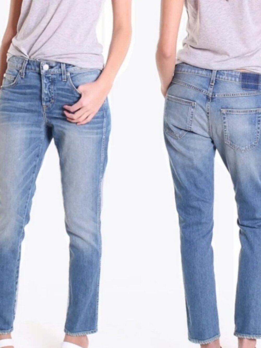 AMO Tomboy Jeans 27 Damsel Distressed Slouchy Fit Boyfriend Cropped Blue